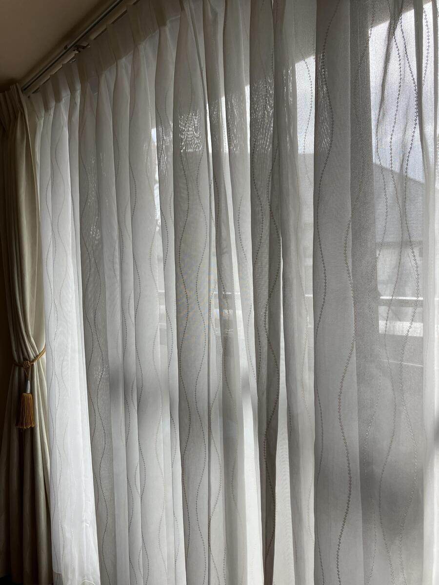 【ミラー・遮熱・ＵＶカット】ウェーブ レースカーテン JD-68009R ベージュ