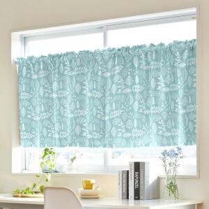 シンプルリーフ カフェカーテン J-19237 ブルー