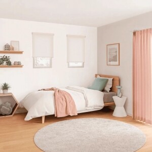 ロールスクリーン-ファブリックウォッシャブル ピンクホワイト JC-6105